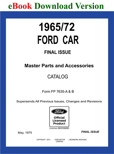 1965/72 Car Master Parts and Accessory Catalog - Ford Shop Manual Cover