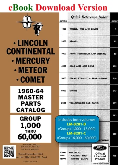 1960-1964 Lincoln Mercury Master Parts Catalog - Ford Shop Manual Cover