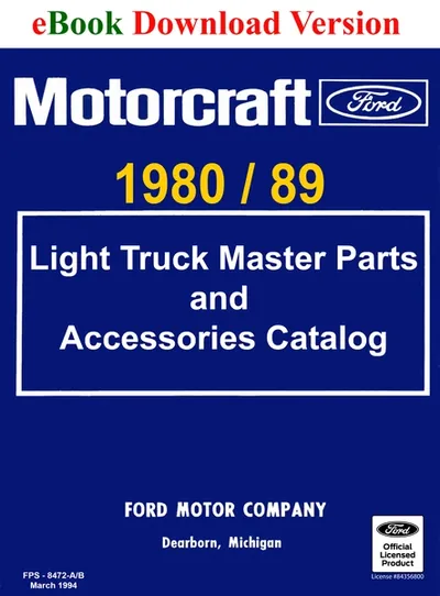 1980-89 Ford Truck Master Parts and Accessory Catalog - Ford Shop Manual Cover